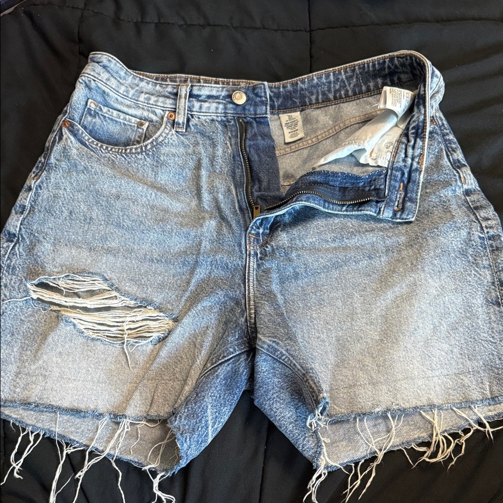 H&M Light Blue Distressed Denim Cutoff Shorts
